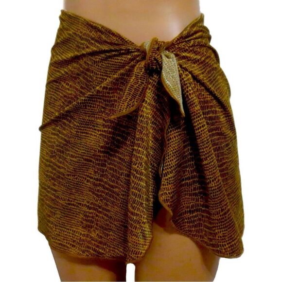 Slim Allure Swim Brown / Orange Animal Print Satin Sarong - Picture 1 of 5